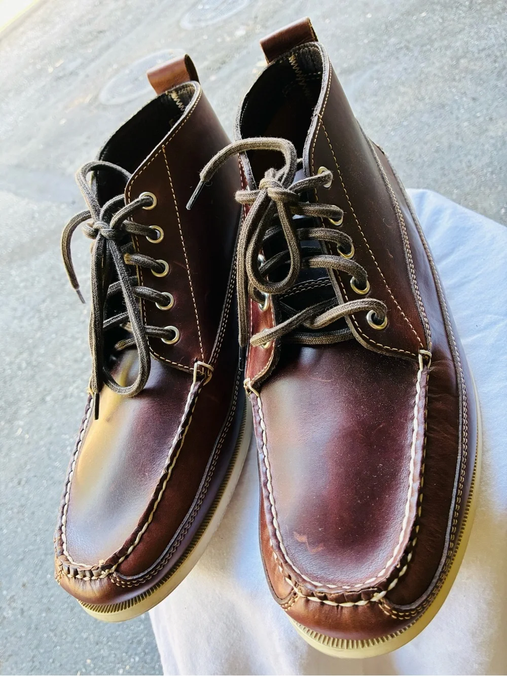 G.H. Bass & Co. Brown Leather Camp Moc Toe Boots, Size 11